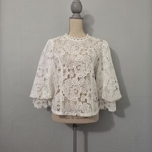 Anthropologie By Sarah Hann‎ White Lace Blouse - Women Color White Size XL
